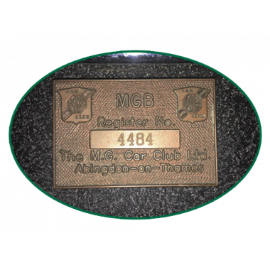MGB Register number plaque